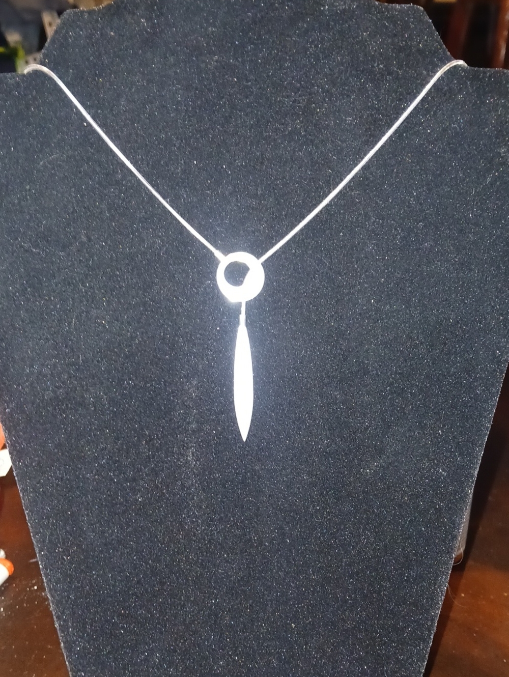 925 Italy Silver Lariat Pendant Necklace - Minimal Circle Drop